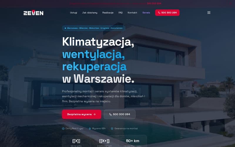 Screenshot strony ZEVEN — Wentylacja i Klimatyzacja